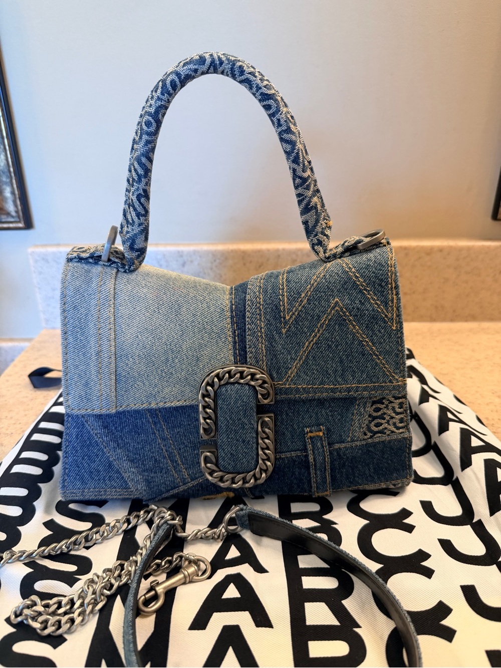 Marc Jacobs Patchwork Denim Top-Handle Mini Bag - Blue